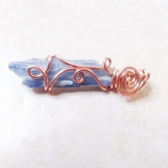 Raw/Rough Kyanite Pendant ~ Wire Wrapped ~ Unique Femme Design - Copper Wire! - Picture 1 of 8